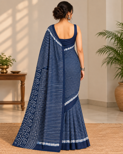 Natural Fab Mal Mal Cotton Hand Block Printed Saree with Blouse | 6.30 m