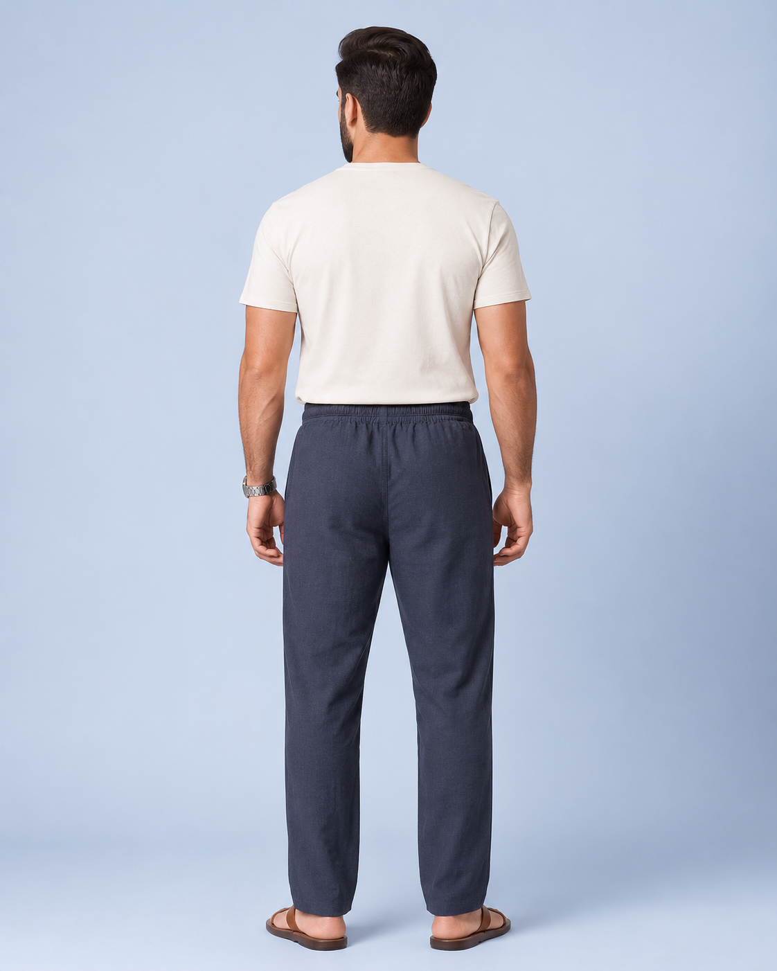 Men’s Cotton Linen Blend Gray Pants | Relaxed Fit Drawstring Casual Trousers with Pockets