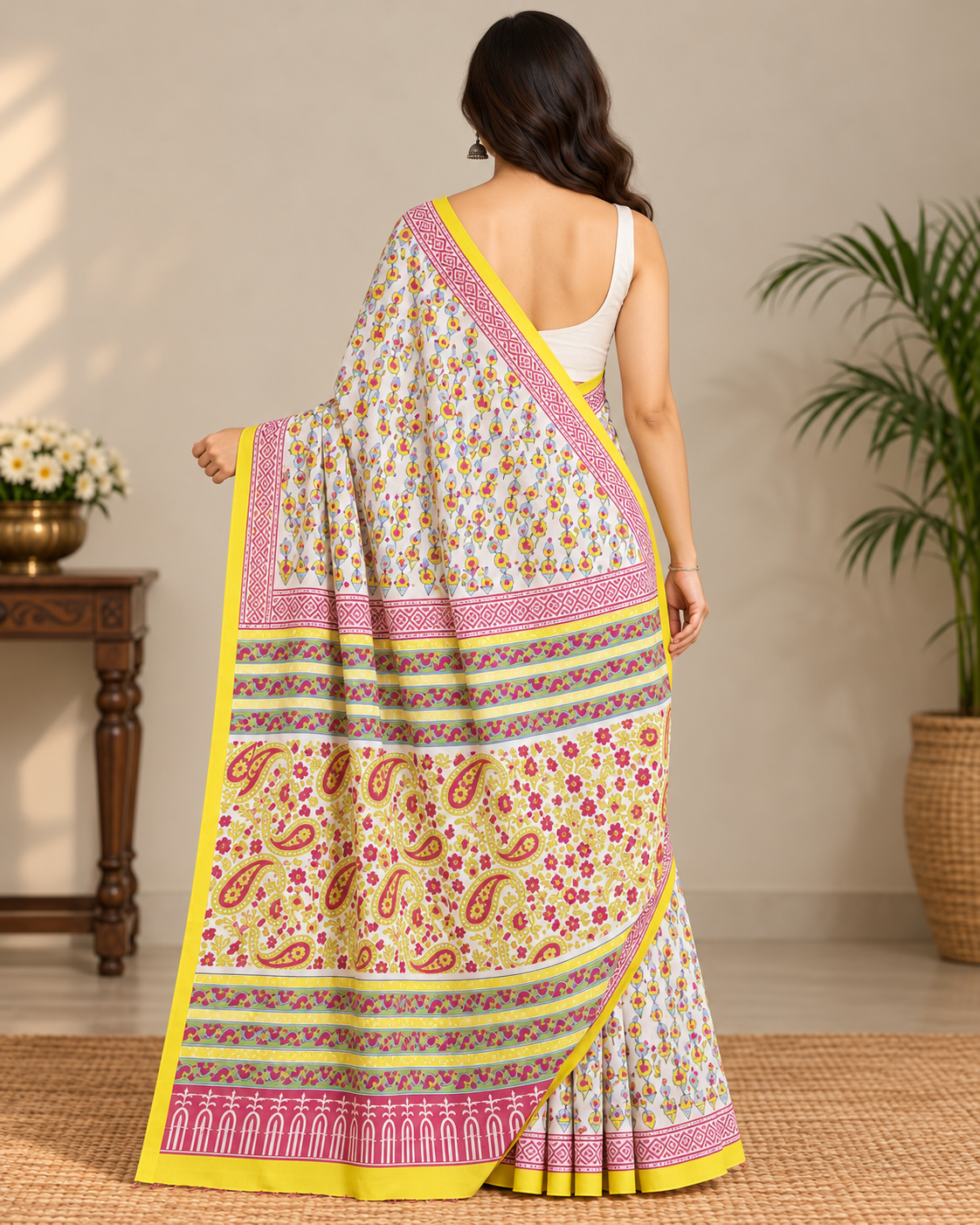 Natural Fab Mal Mal Cotton Hand Block Printed Saree with Blouse | 6.30 m
