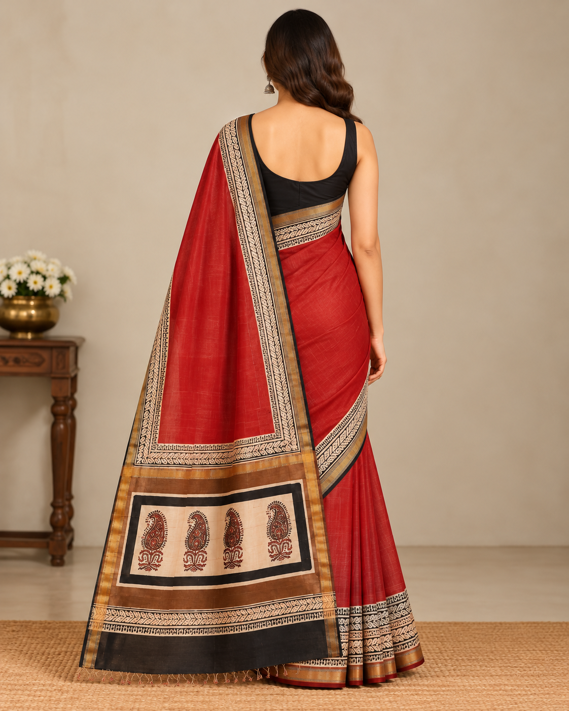 Natural Fab Maheshwari Silk Hand Block Printed Saree with Blouse | 6.30 Metres