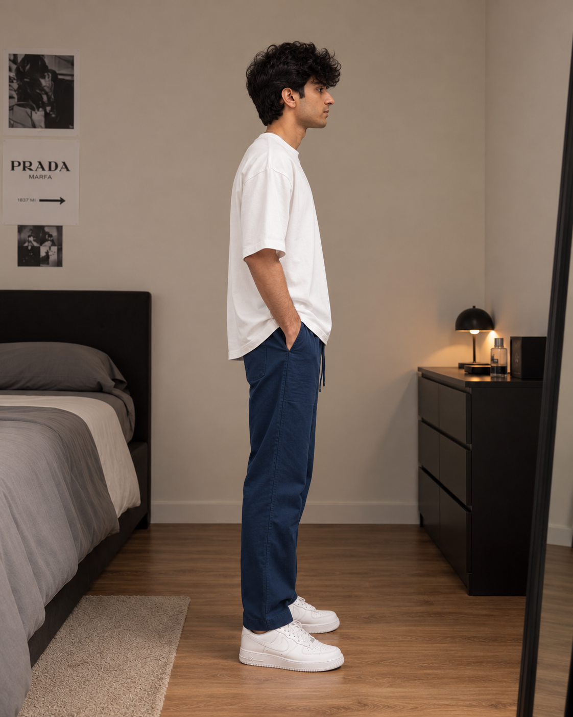 Men’s Cotton Linen Blend Royal Blue Pants | Relaxed Fit Drawstring Casual Trousers with Pockets