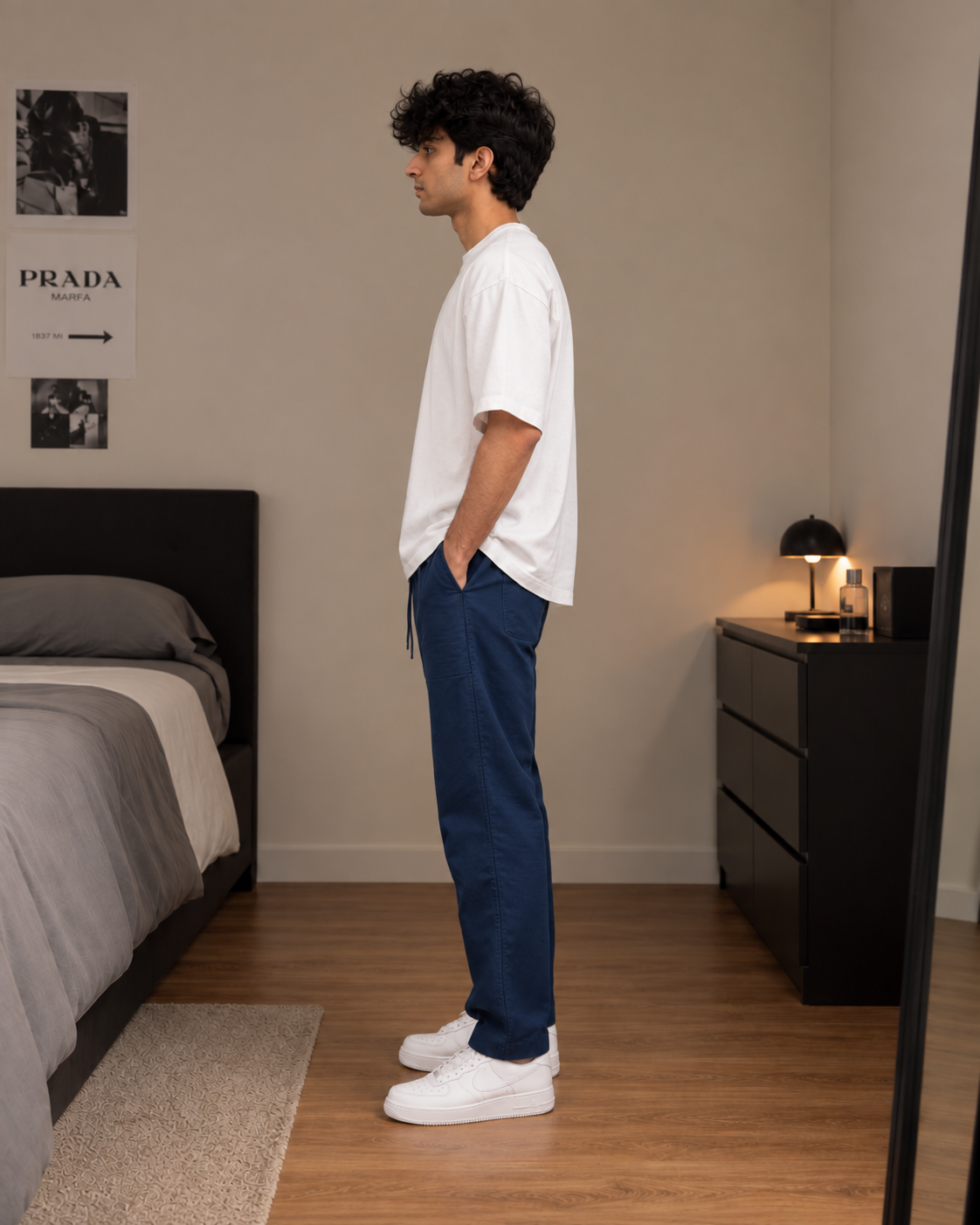 Men’s Cotton Linen Blend Royal Blue Pants | Relaxed Fit Drawstring Casual Trousers with Pockets