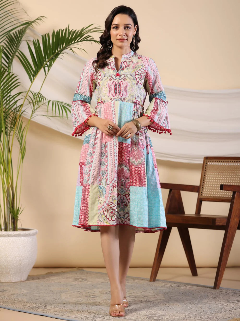 Vibrant Chic: Multi-Colored Cotton Cambric Printed Dress