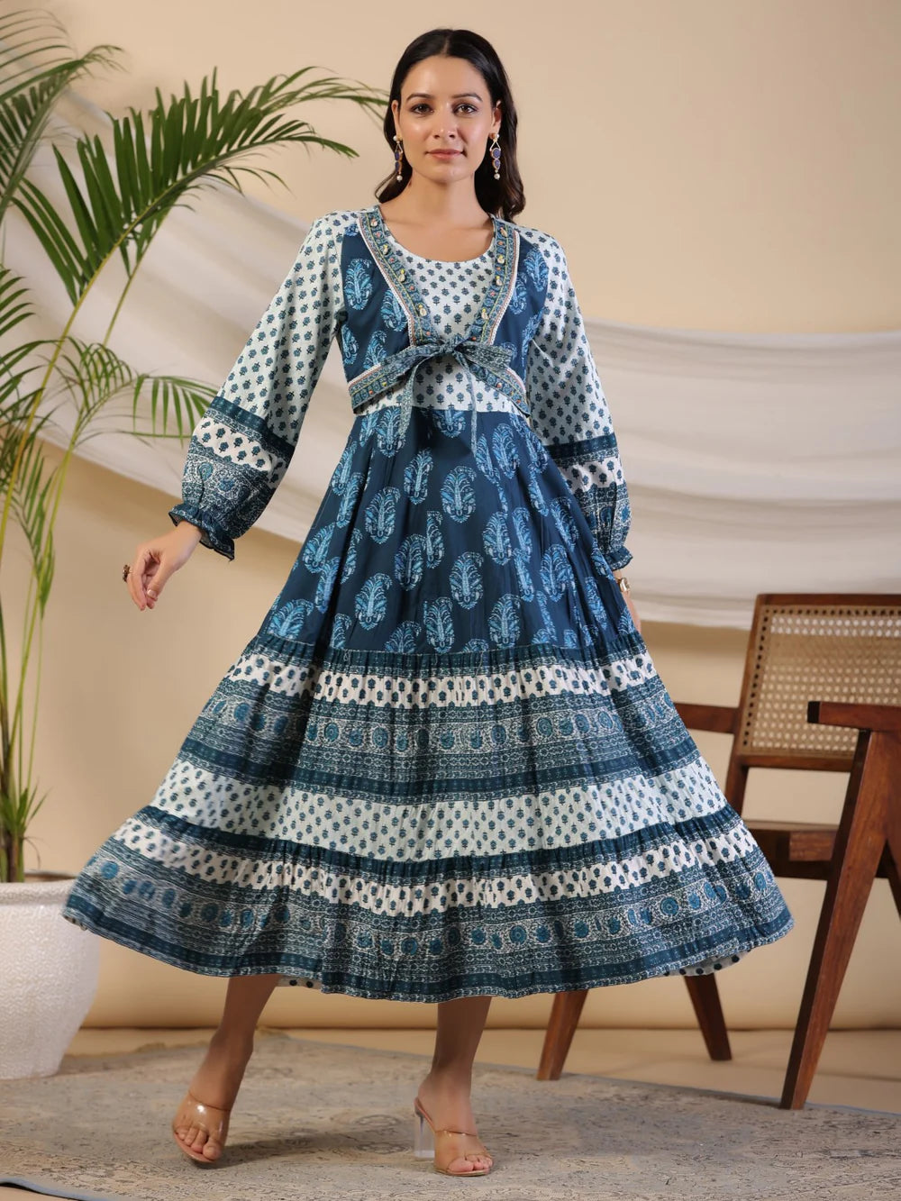 Cerulean Paisley Bliss Dress: Embrace Multi line Elegance