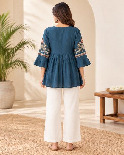 Natural Fab Women’s Blue Short Kurti Top | Everyday Ethnic Casual Wear for Women