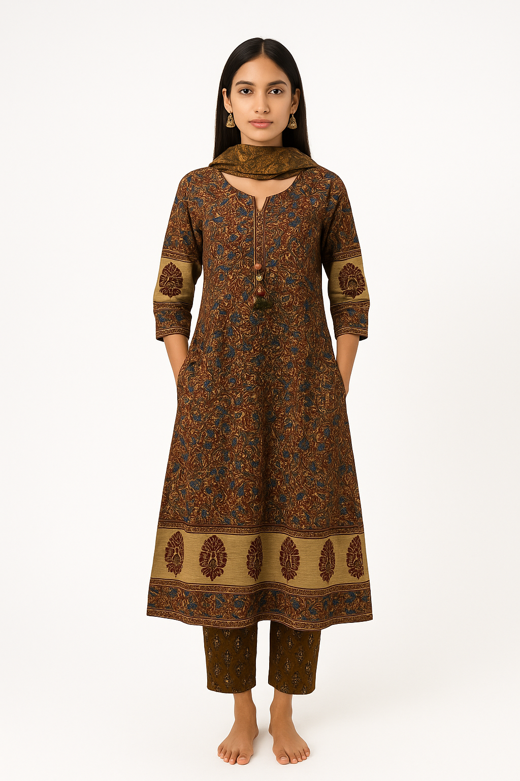 Elegant Handcrafted Ajrakh Print Anarkali Suit Set