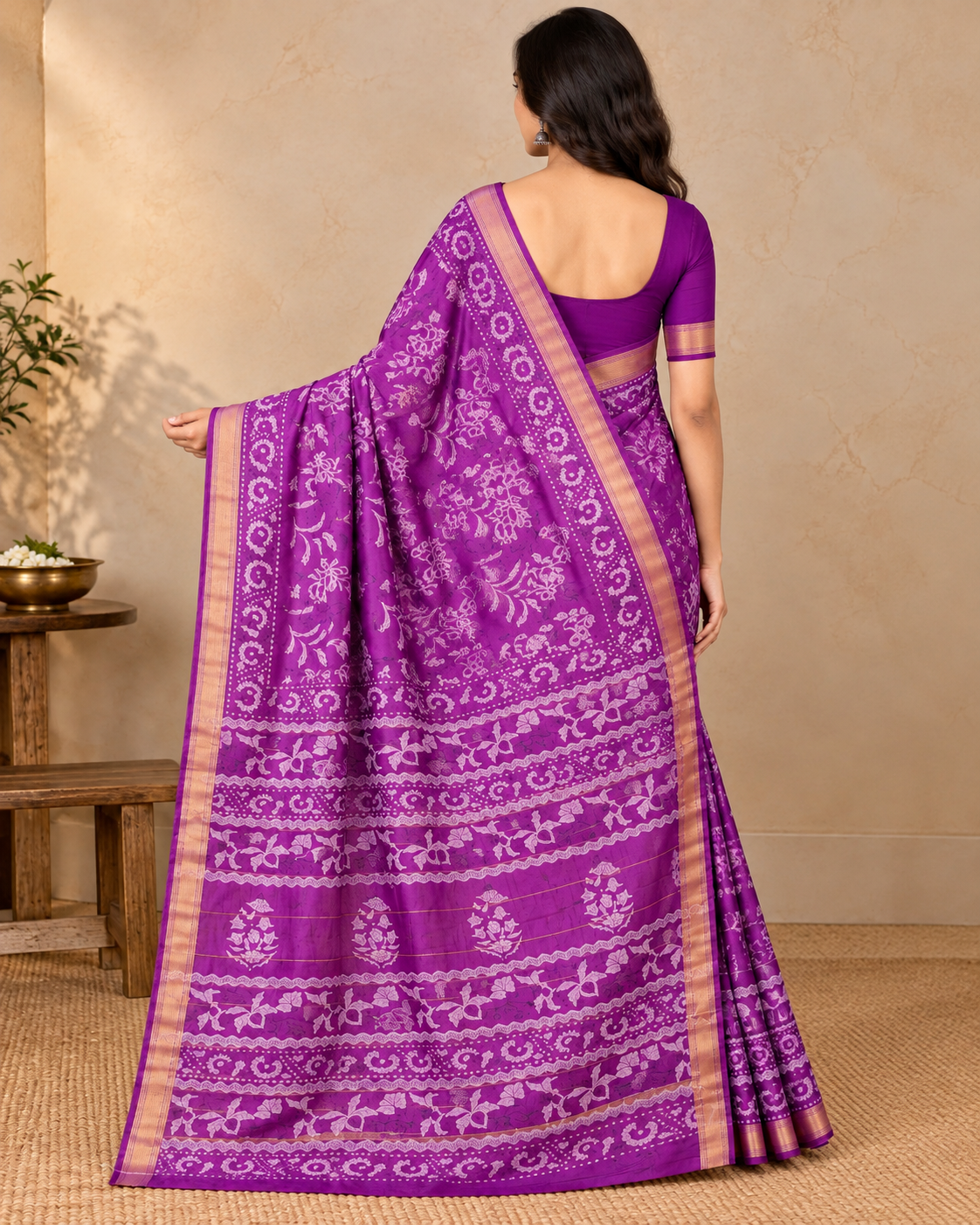 Natural Fab Maheshwari Silk Hand Block Printed Saree with Blouse | 6.30 Metres