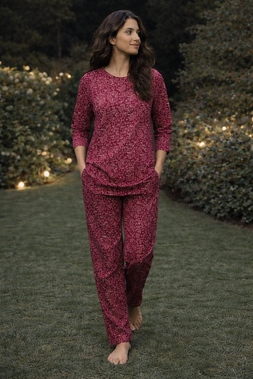 Women’s Pure Cotton Night Suit Set | Soft Breathable Printed Sleepwear | Relaxed Fit Top & Pajama Set | Comfortable Lounge & Nightwear