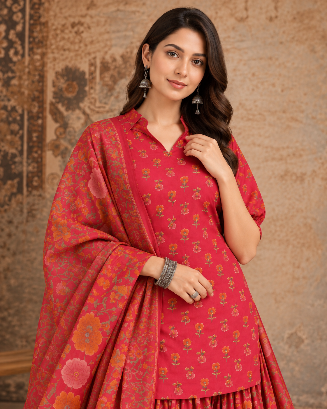 Women’s Cotton Floral Printed Lehenga Set with Kurti & Dupatta | Festive Ethnic Wear