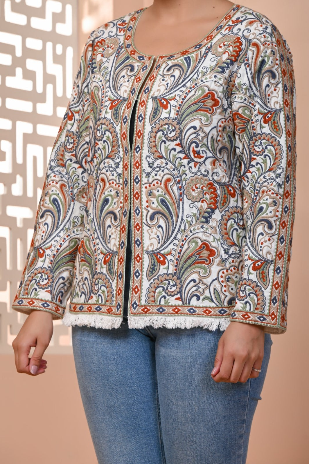 Multi-Color Embroidery Parsi Gara Work Jacket