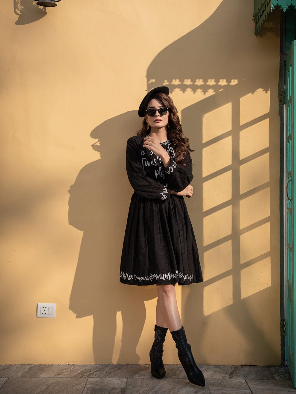 Sleek and Stylish: Black Cotton Print Dress
