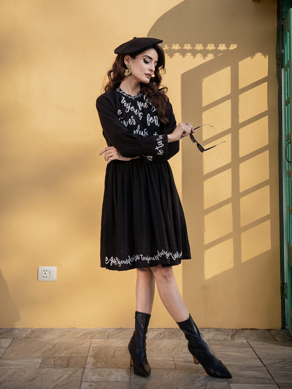 Sleek and Stylish: Black Cotton Print Dress