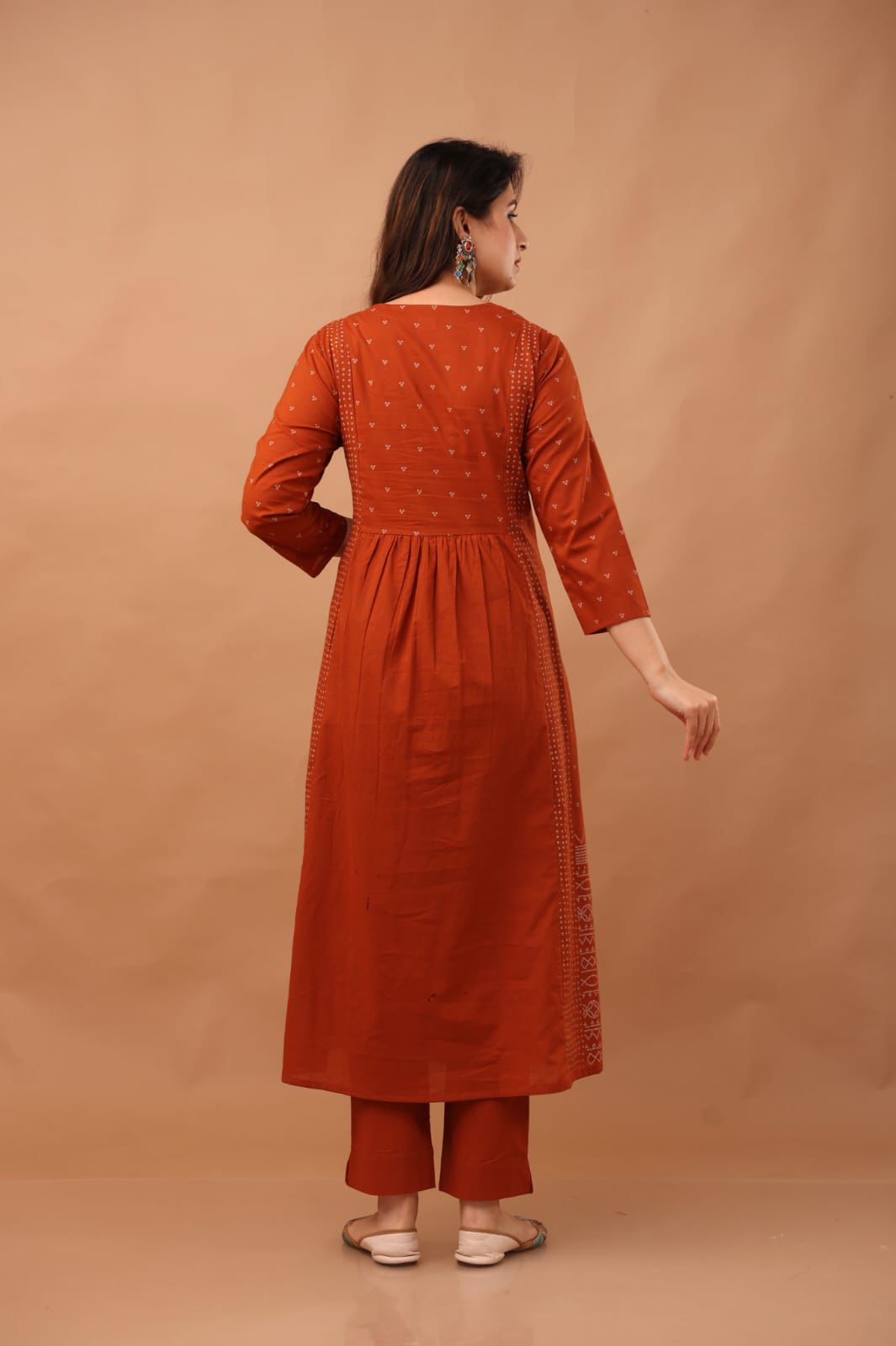 Rust Orange Embroidered Kurta Set with Dupatta for Women