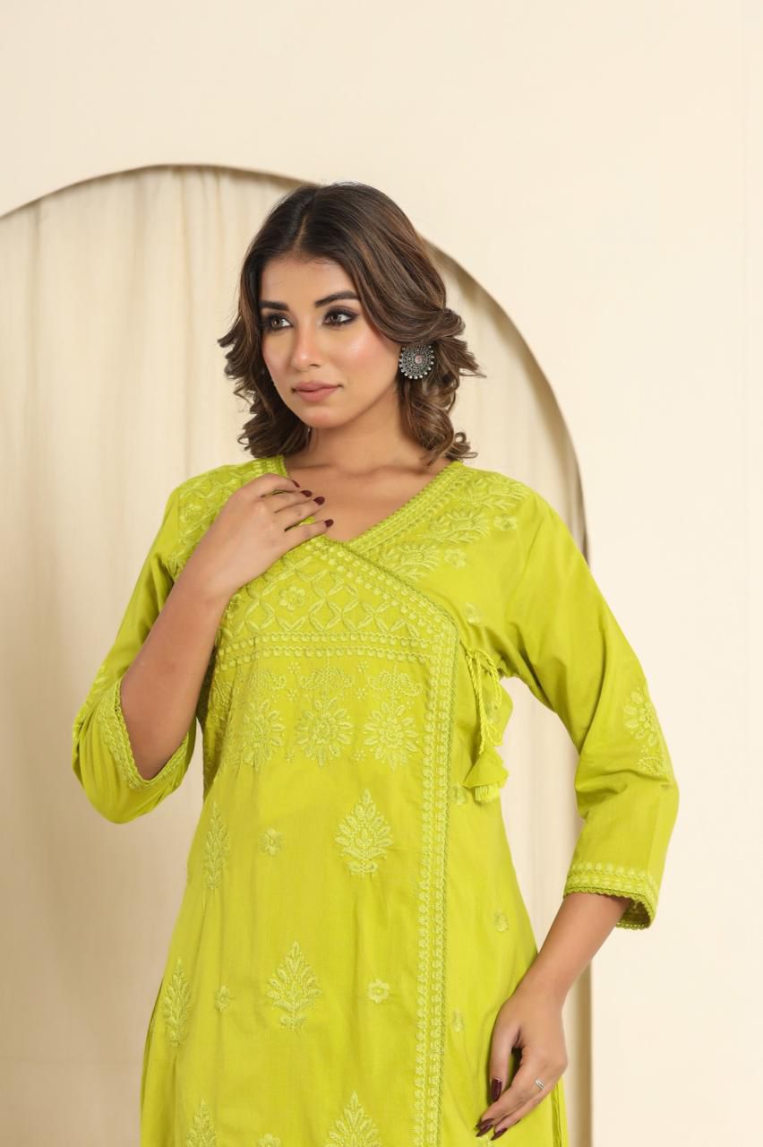 Lime Green Embroidered kurti set