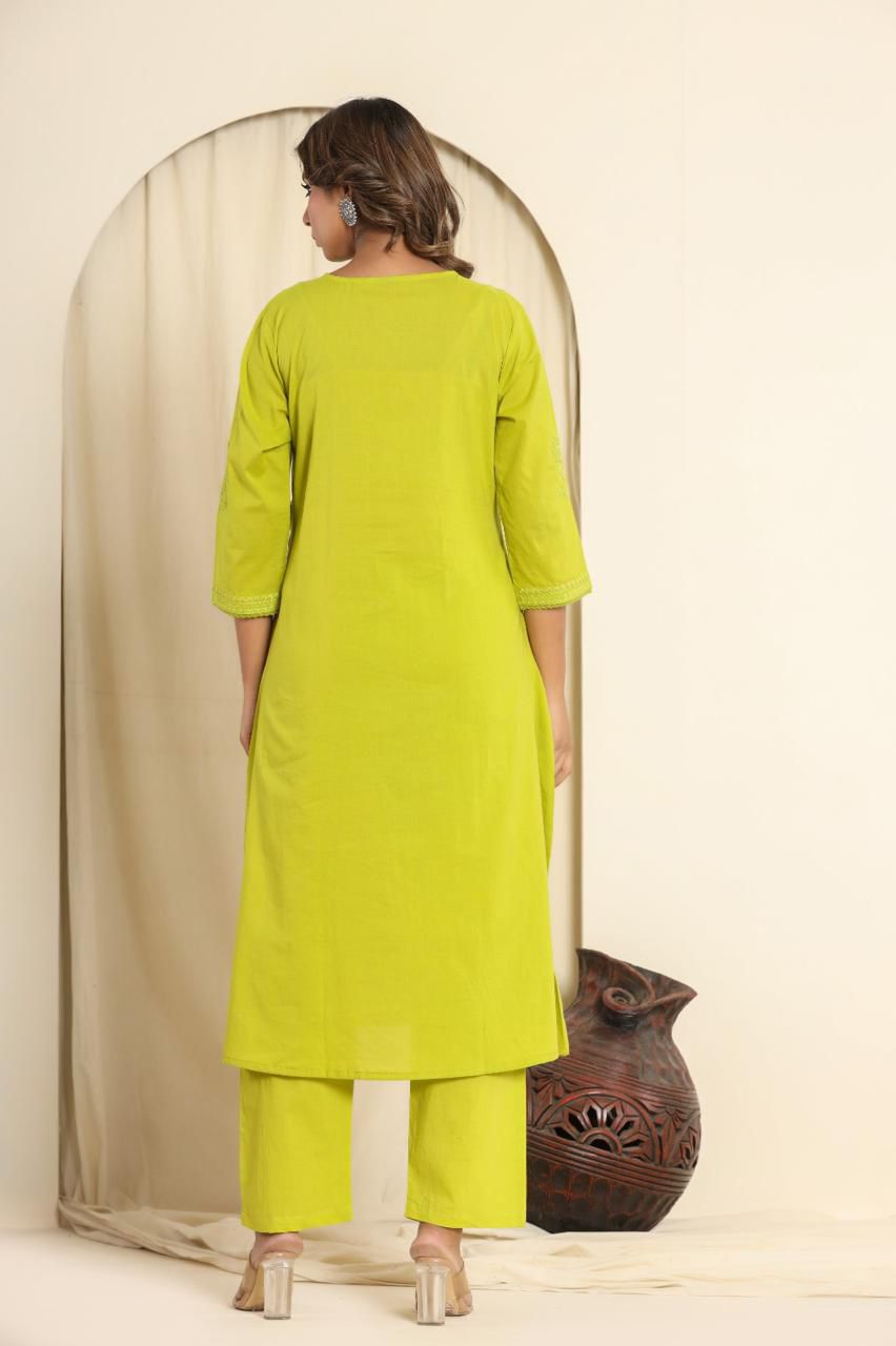 Lime Green Embroidered kurti set