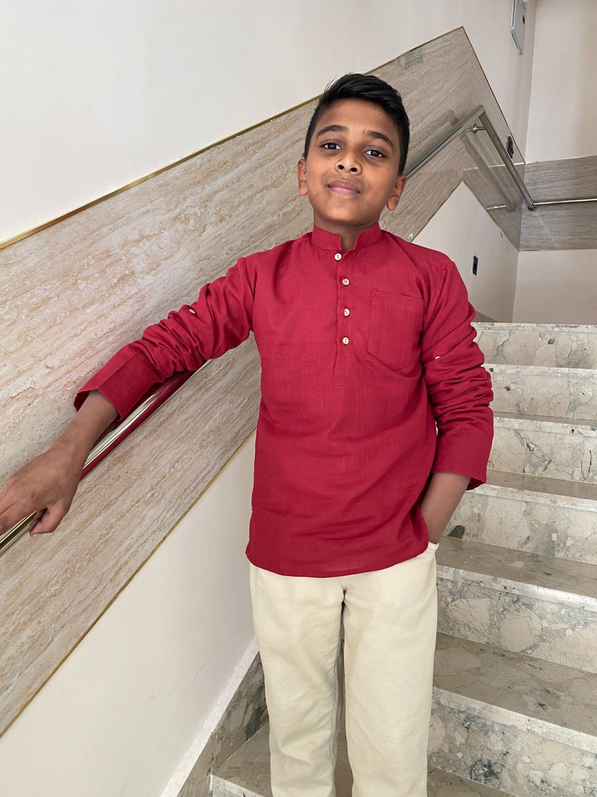 Maroon Cotton Short Kurta for Boys