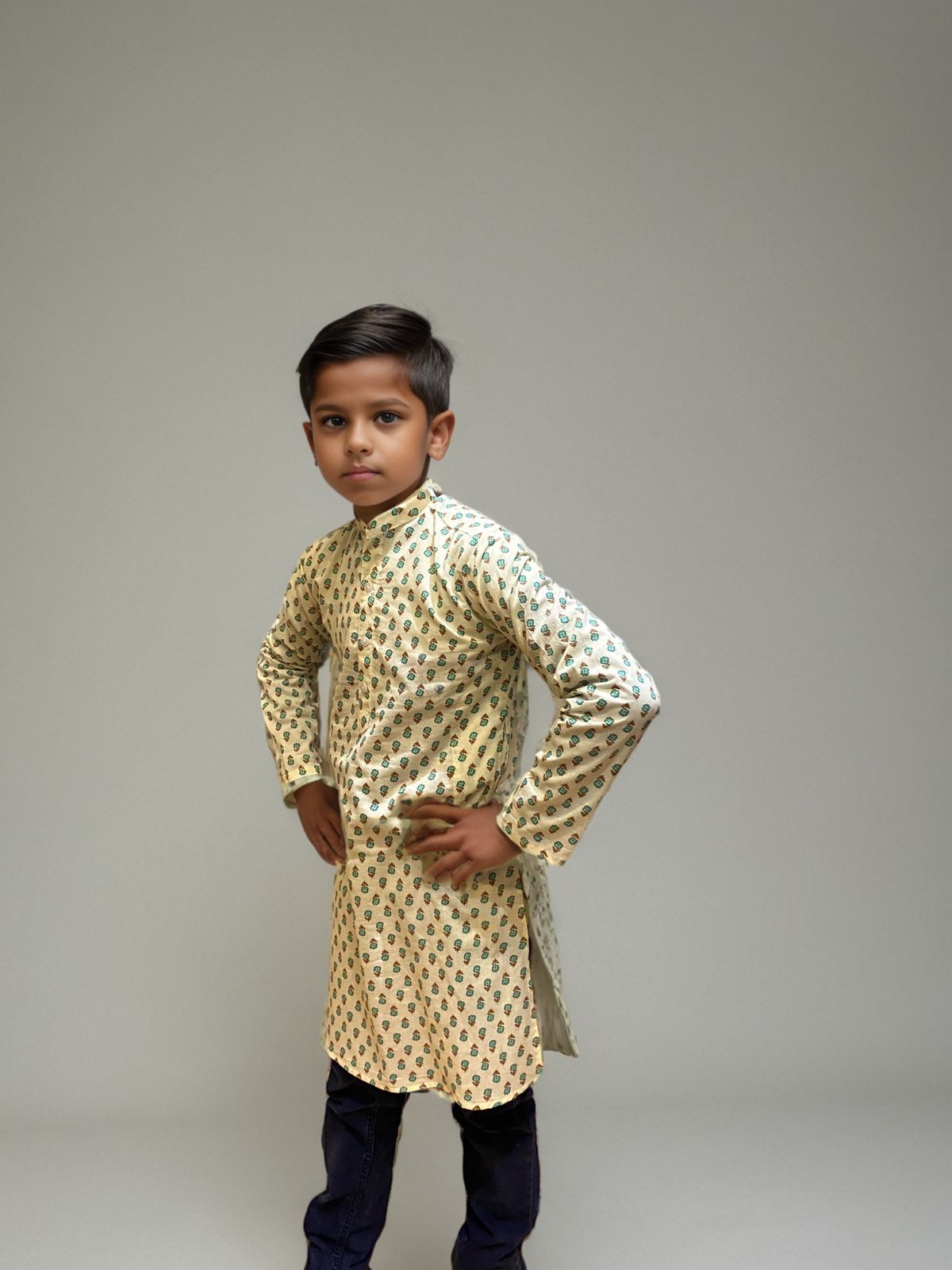 Elegant Printed Kids' Yellow Kurta – Traditional Yet Trendy