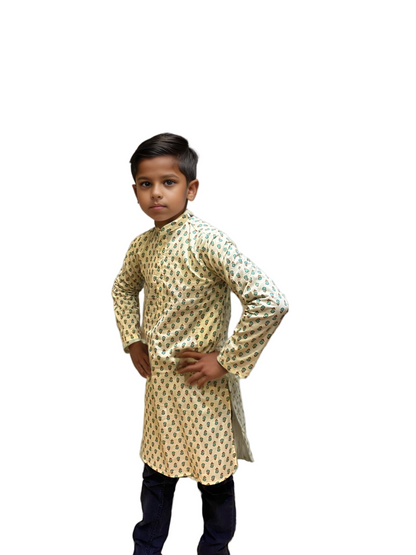 Elegant Printed Kids' Yellow Kurta – Traditional Yet Trendy
