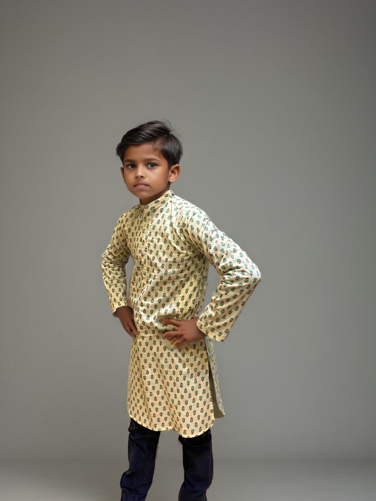 Elegant Printed Kids' Yellow Kurta – Traditional Yet Trendy