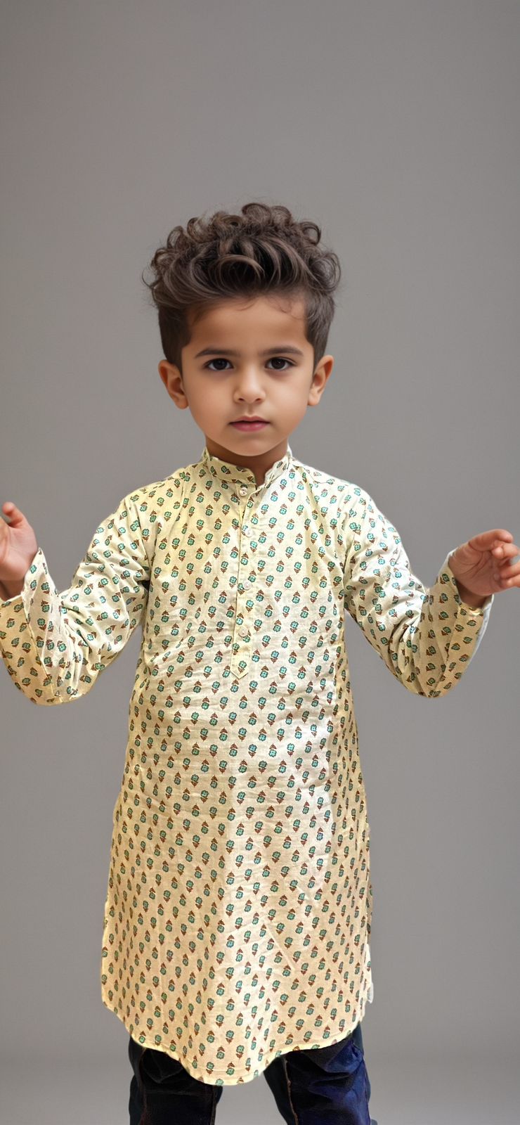 Elegant Printed Kids' Yellow Kurta – Traditional Yet Trendy