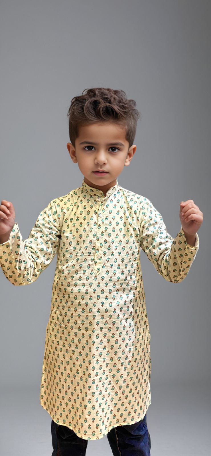 Elegant Printed Kids' Yellow Kurta – Traditional Yet Trendy