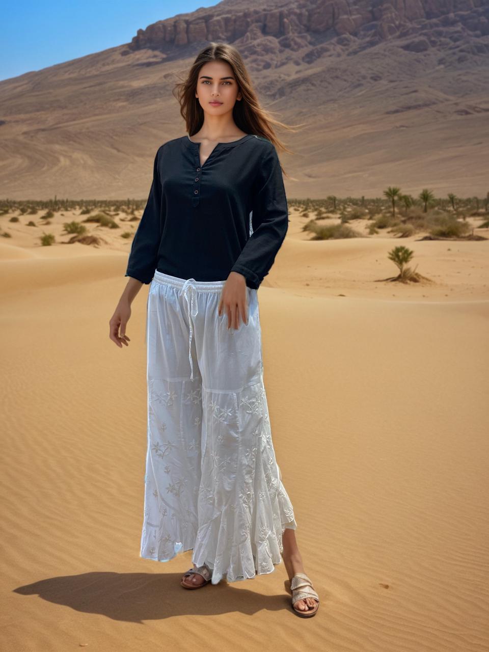 Cotton Embroidered Sharara Pants