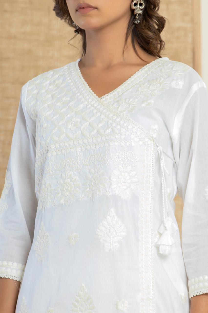 Elegant White Chikankari Cotton Kurta Set – Handcrafted Ethnic Wear for Women