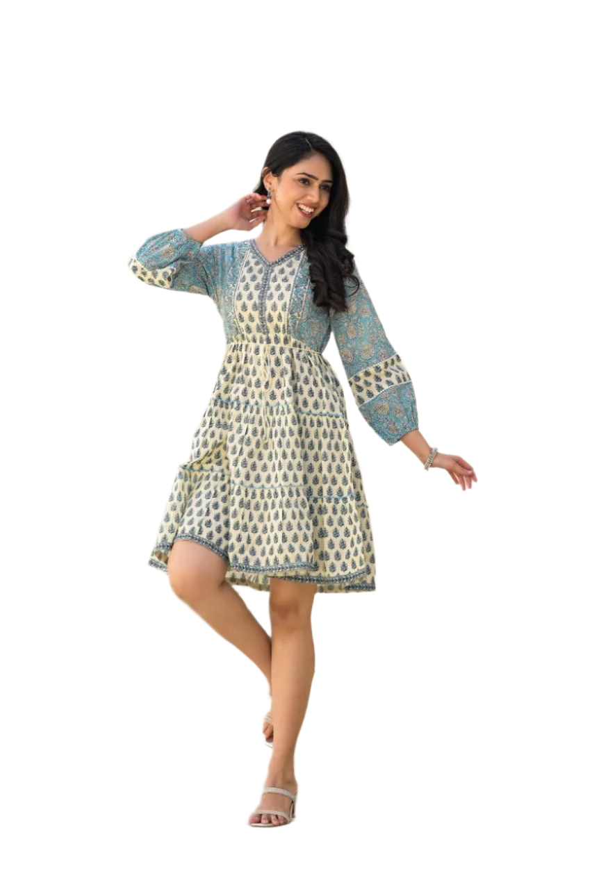 Hand-Block Printed Boho-Chic Dress – Timeless Elegance