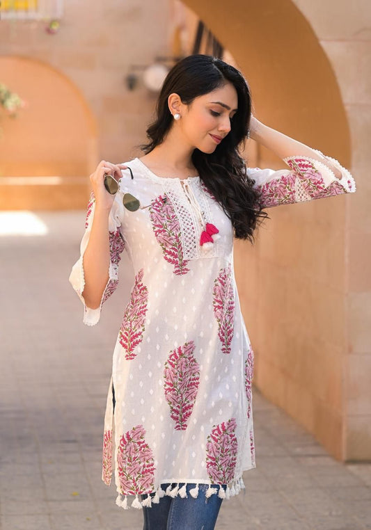 Hand-Block Printed Cotton Kurti – Timeless Ethnic Charm