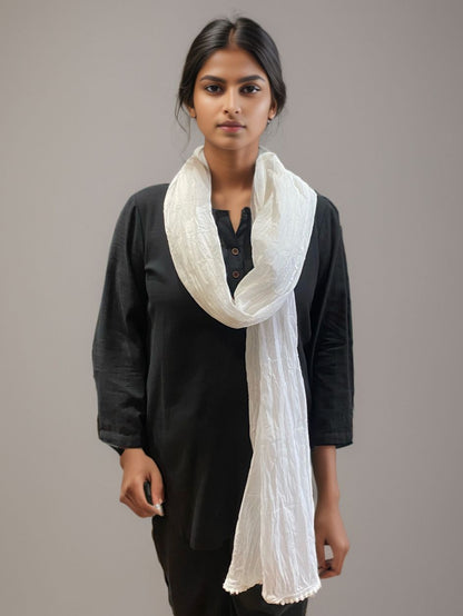 White Cotton Mulmul Dupatta – Lightweight & Timeless