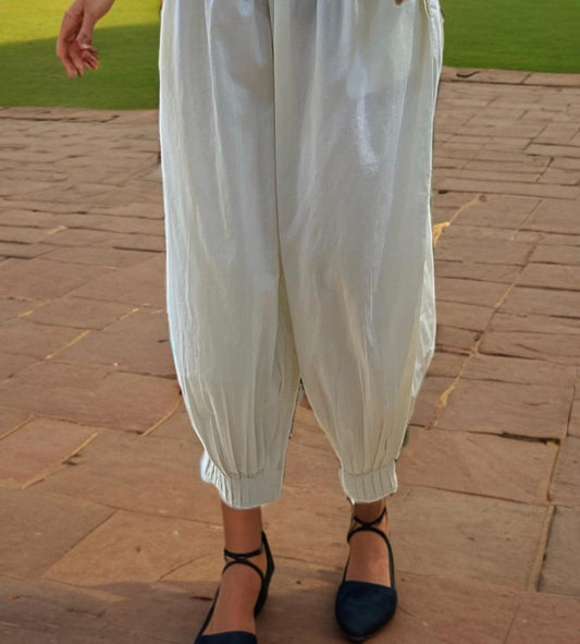 Women White Cotton Harem Pants