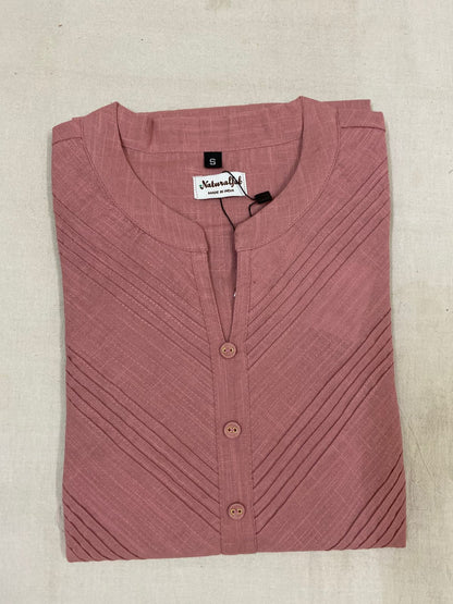 Peach Textured Cotton Short Kurti – Subtle Elegance for Everyday Wear