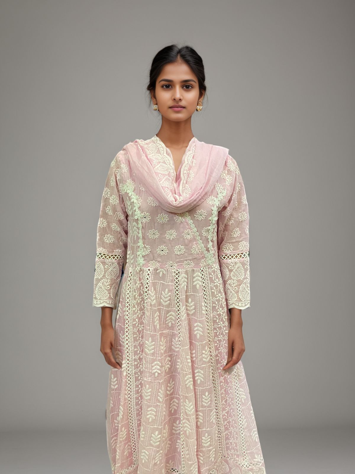 Blush Pink Handblock Geometric Print Kurti Set