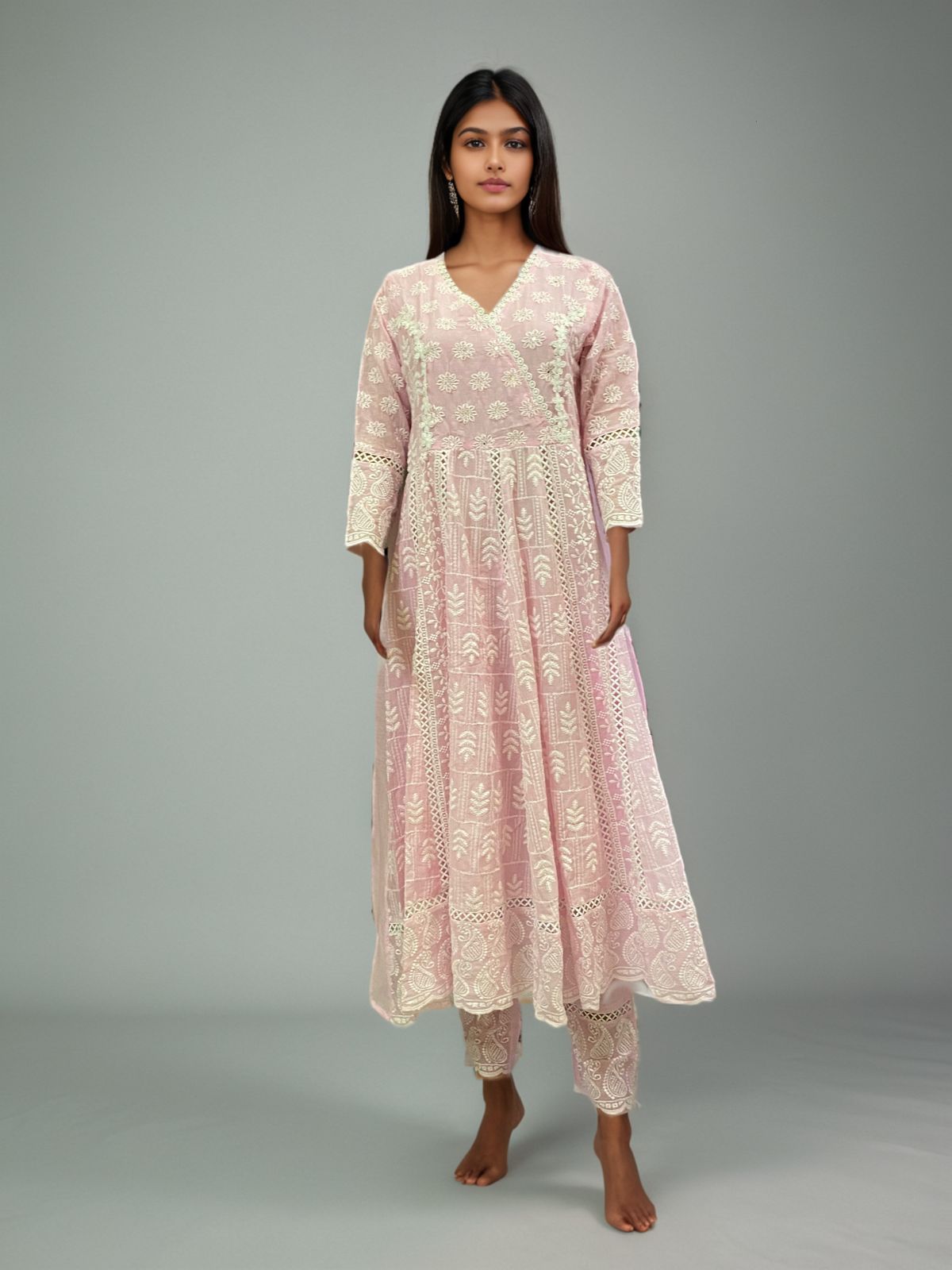 Blush Pink Handblock Geometric Print Kurti Set