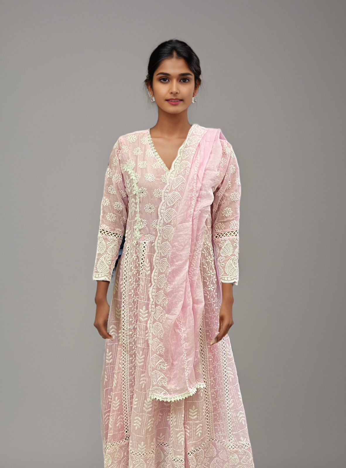 Blush Pink Handblock Geometric Print Kurti Set
