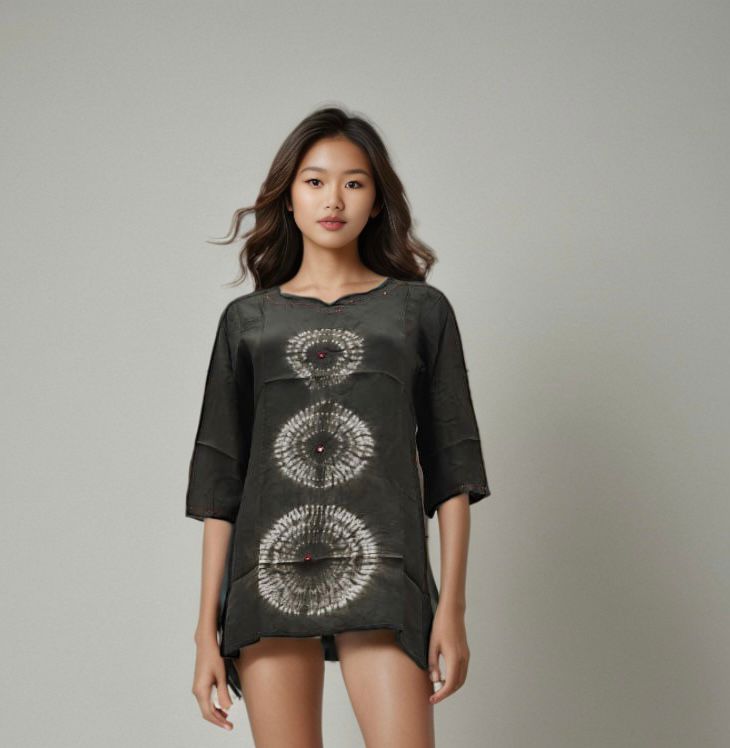 Charcoal Black Shibori Dyed Short Kurta
