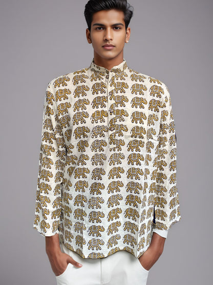 Hand Block Elephant Print Cotton Kurta – Heritage Inspired