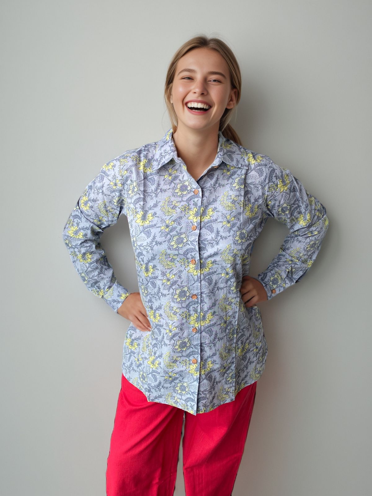 Premium Grey Cotton Shirt for Women | Natural Fab | 100% Pure Cotton & Comfortable Fit