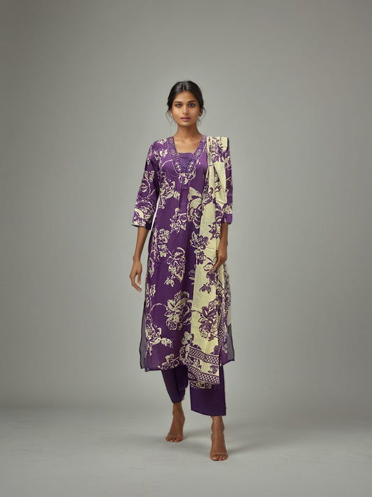 Royal Bloom Purple Floral Kurta Set – Timeless Elegance in Every Thread