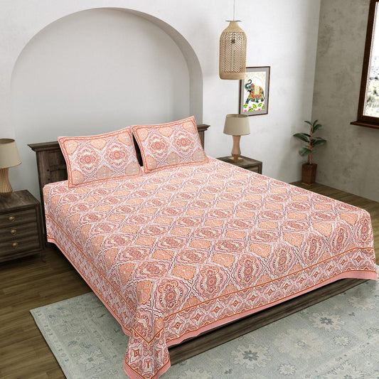 Traditional Bagru Style Screen Printed Double Bedsheet Set – Not Hand Block