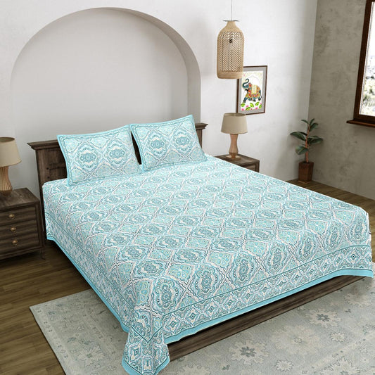 Elegant Screen Printed Bagru Design Bedsheet – Double Size with Pillow Covers