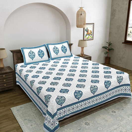 Premium Bagru Motif Double Bedsheet – Screen Print | Soft Cotton | 2 Pillow Covers
