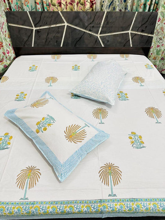 Block Print Bedsheet for Summer – Pink Floral with Pillow Covers (Fine Cotton)