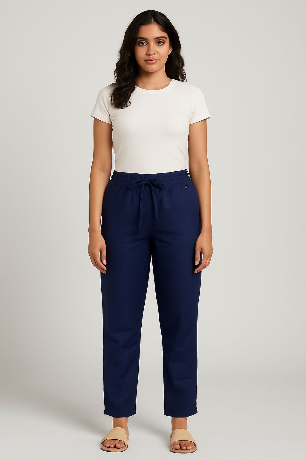 Navy Blue Pure Cotton Comfort Fit Women’s Pants