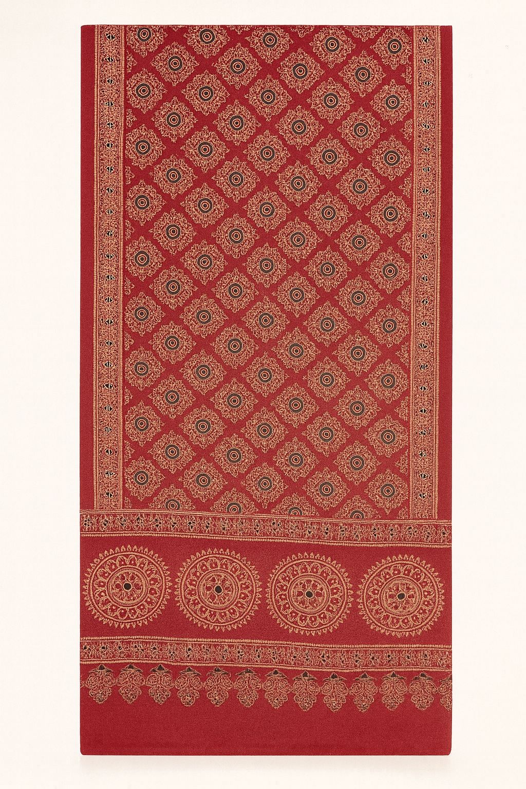 Handcrafted Red Ajrakh Silk Stole | Traditional Circular