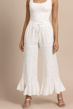 Women’s White Chikankari Sharara Pants – Embroidered Flared Palazzo with Drawstring Waist