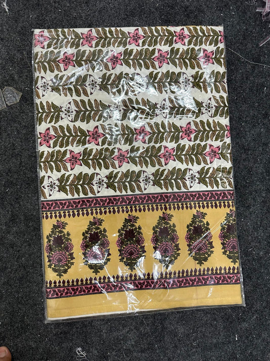 100% Cotton Double Bedsheet with Pillow Covers – Yellow Floral Block Print, Size 100x108 Inches