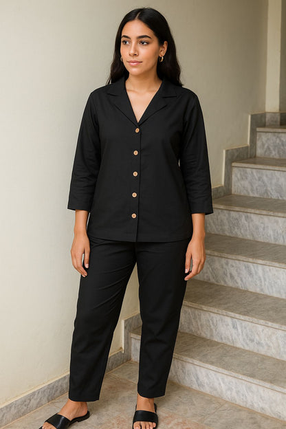 Black Mal Mal Cotton Co-Ord Set | Extra Soft Lounge & Casual Wear for Women