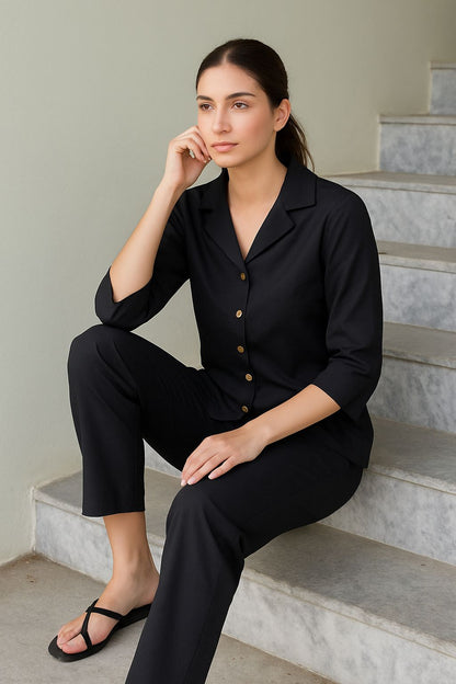 Black Mal Mal Cotton Co-Ord Set | Extra Soft Lounge & Casual Wear for Women