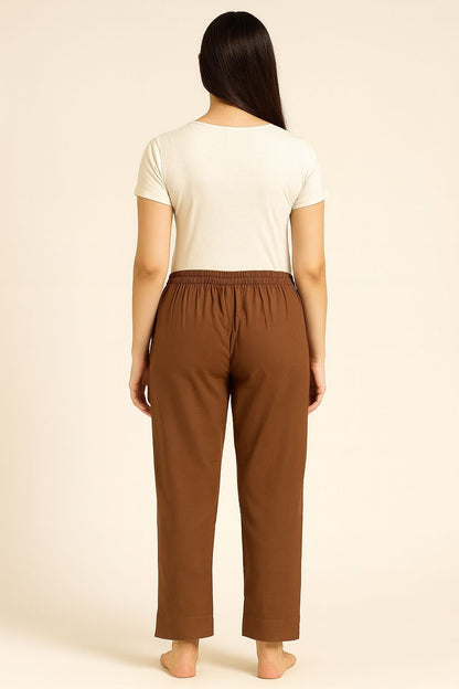 Brown Cotton Relaxed-Fit Drawstring Pants